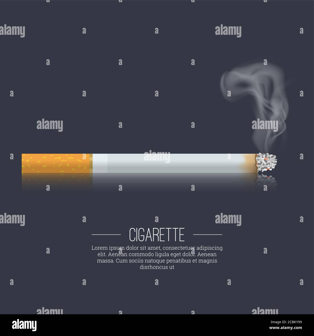 The smoking realistic cigarette on the dark isolated background.Design element. Vector illustration. Stock Vector