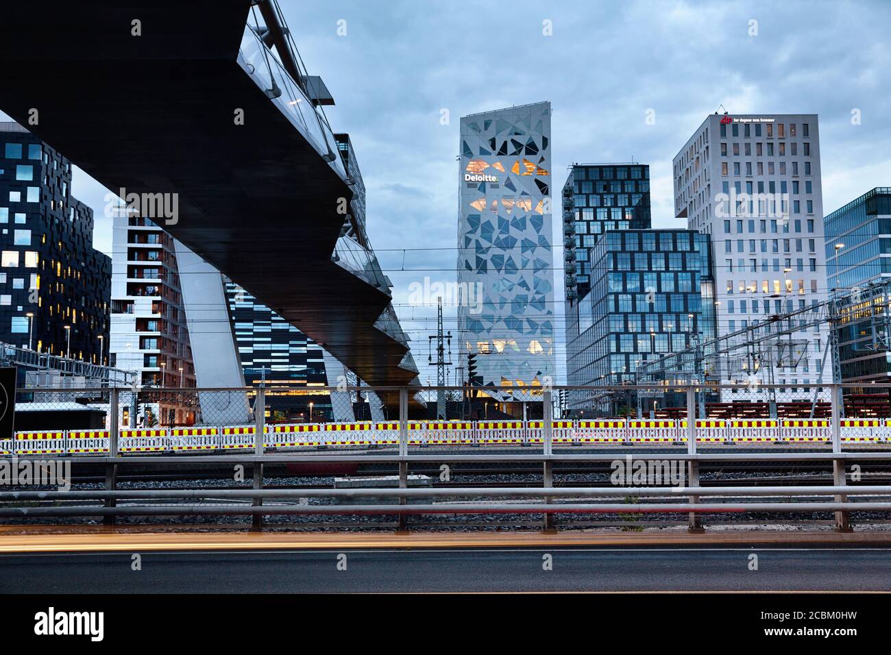 Barcode Buildings and footbridge, Oslo, Norway Stock Photo