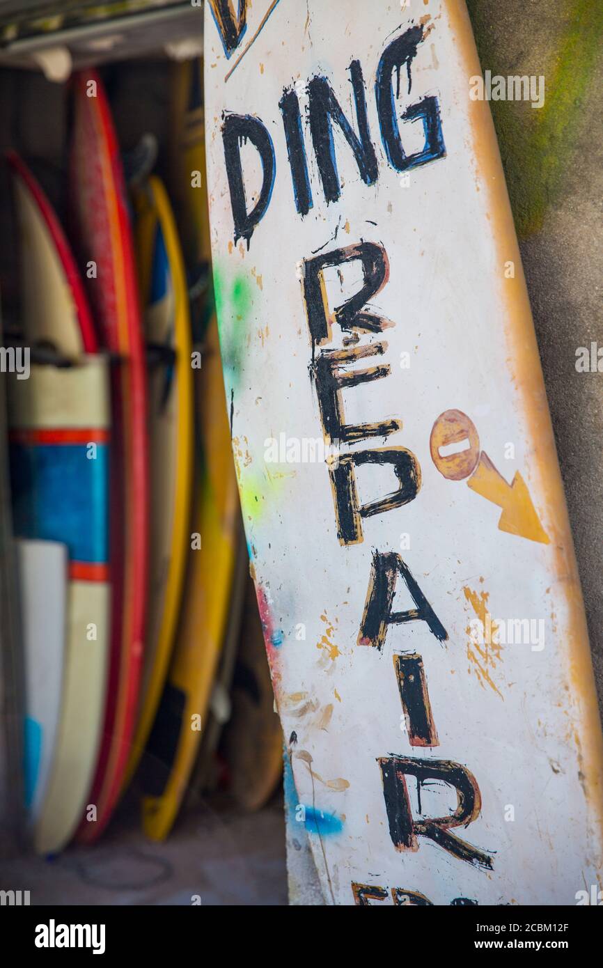 Surfboard repair shop, Uluwatu, Bali, Indonesia Stock Photo