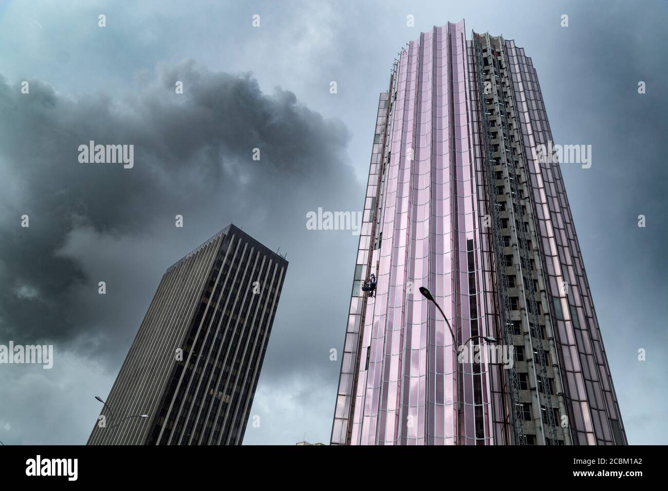 Low angle view of two skyscrapers, Abidjan, Ivory Coast, Africa Stock Photo