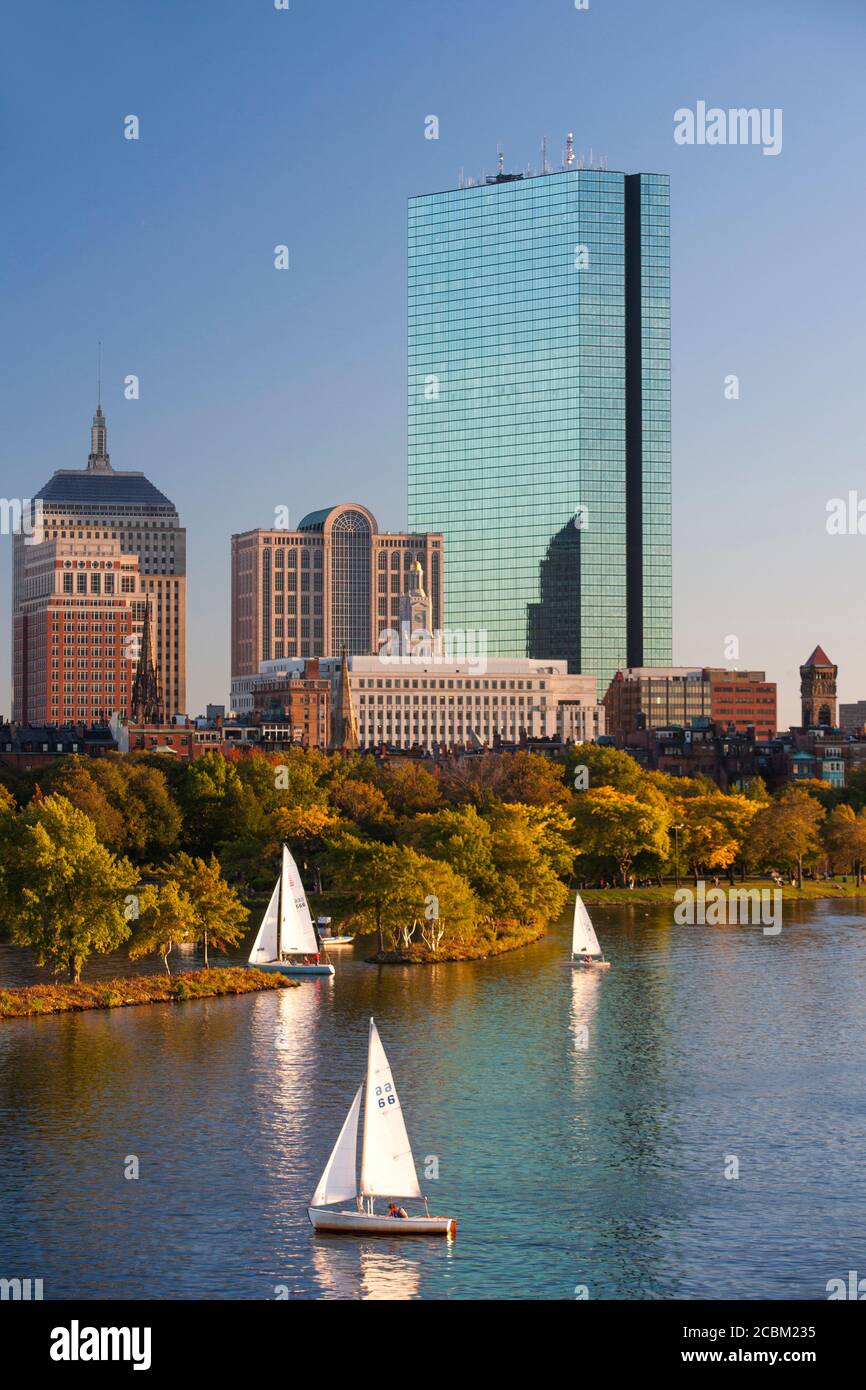 View of Charles river and Boston skyline with 200 Clarendon skyscraper