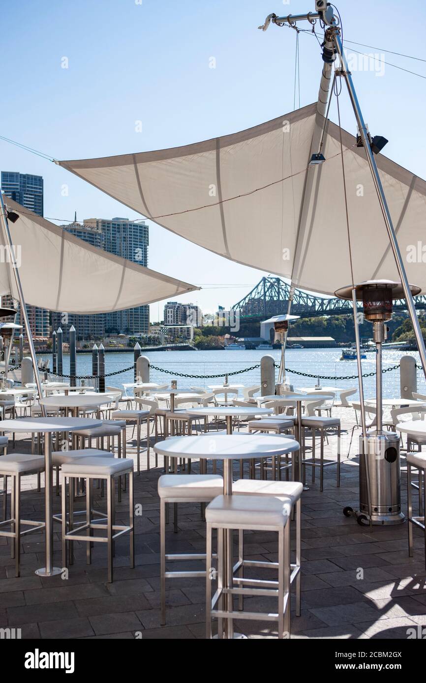 Empty outdoor cafe near waterfront in Brisbane Stock Photo Alamy