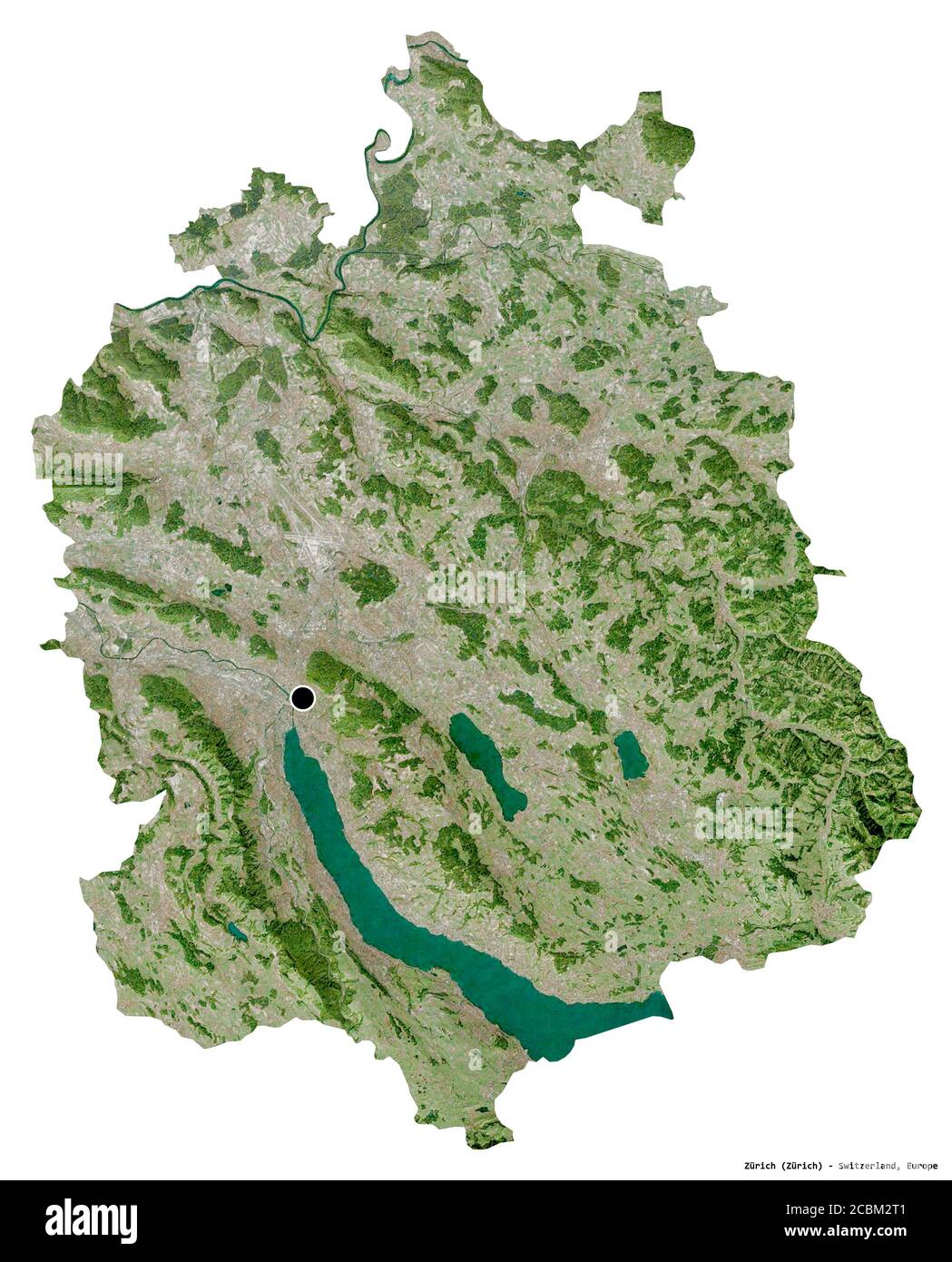 Shape of Zürich, canton of Switzerland, with its capital isolated on white background. Satellite imagery. 3D rendering Stock Photo