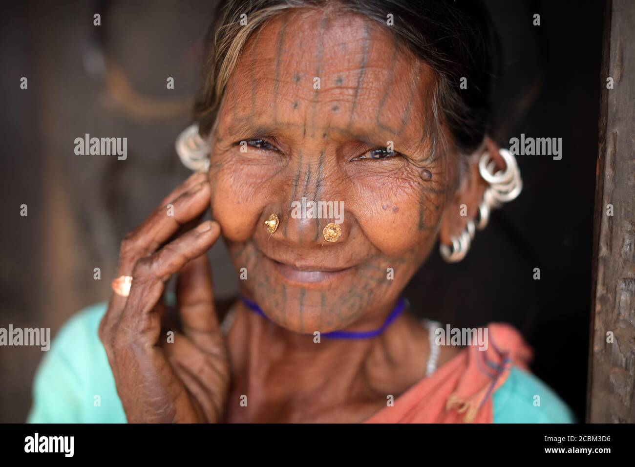 Desia Kondh tribal woman in a rural village near Gunupur in Odisha, India Stock Photo