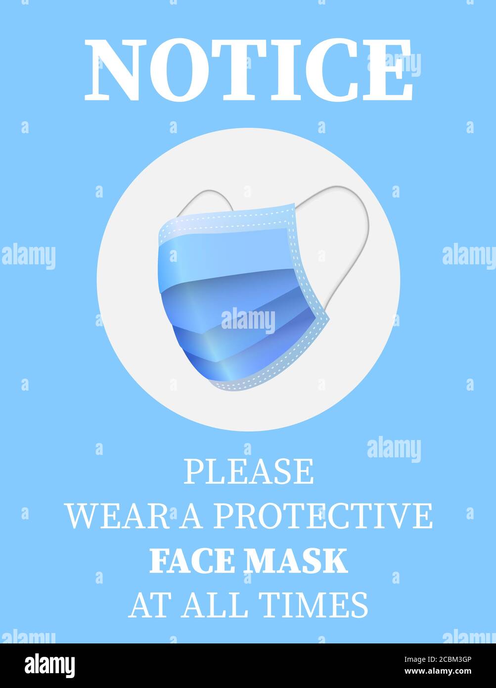 please wear a face mask sign or sticker with blue protective face mask