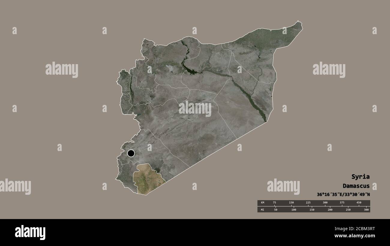 Suweida Map Desaturated shape of Syria with its capital, main regional division and ...