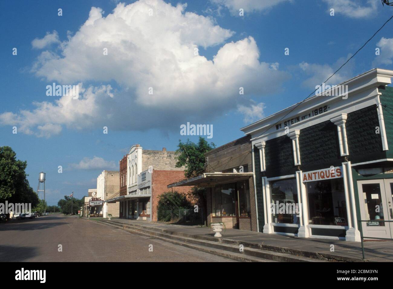 Flatonia, Texas USA Old buildings line main street in downtown area of