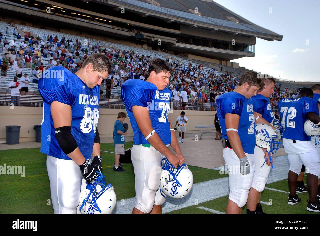 Austin, Texas August 2, 2006: Texas high school football season opens with the High School Coaches Assn. All-Star Game in Austin, featuring the best of the previous season's graduated seniors in the Lone Star State. Most of the players are headed to college football programs in the fall as freshmen. ©Bob Daemmrich Stock Photo