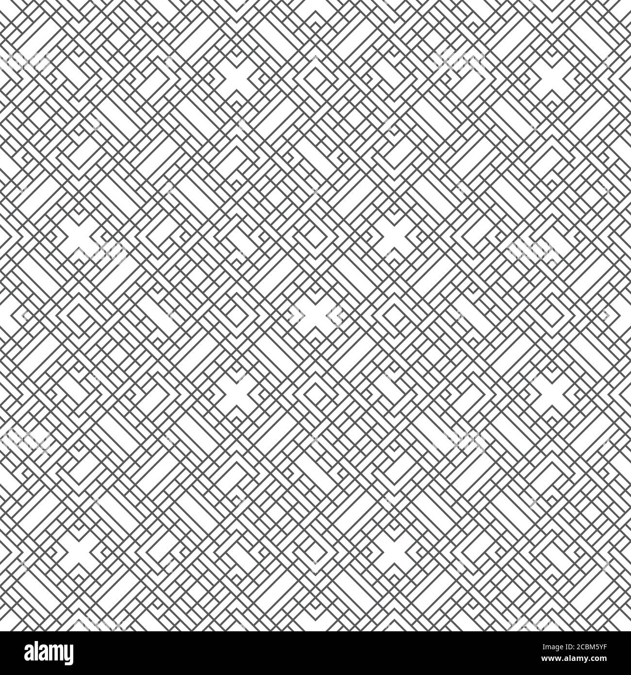 Vector seamless pattern. Trendy geometric texture. Modern linear ornament. Regularly repeating thin lines which form tangled intricate labyrinth, maze Stock Vector