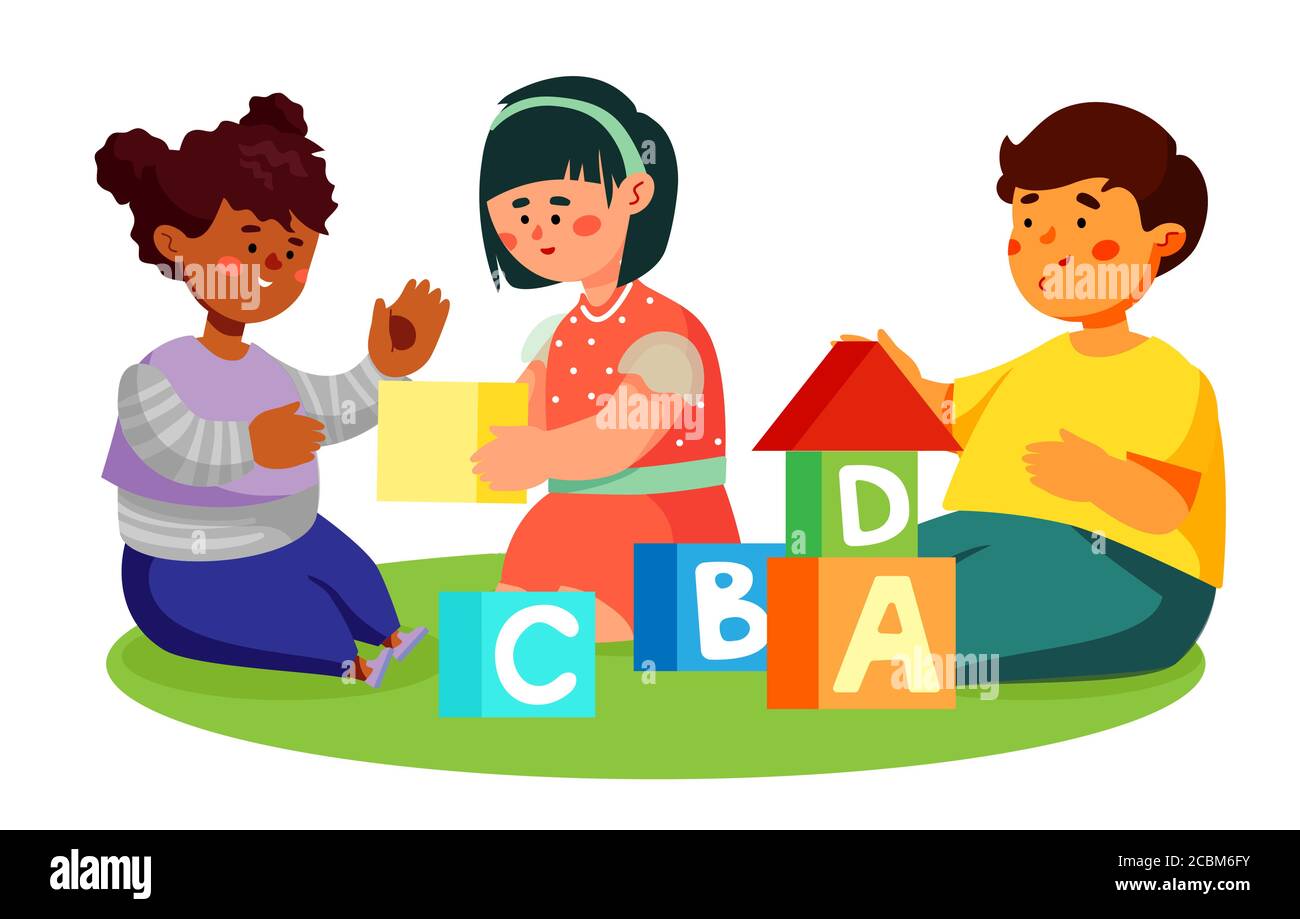 African american girl playing blocks Cut Out Stock Images & Pictures