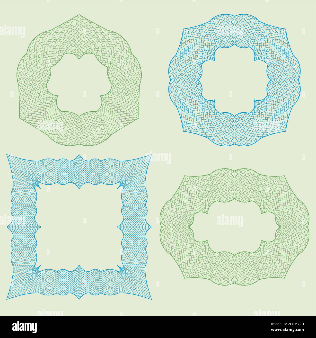 Set guilloche of elements. Templates for design. Decorative framework. Vector illustration. Stock Vector