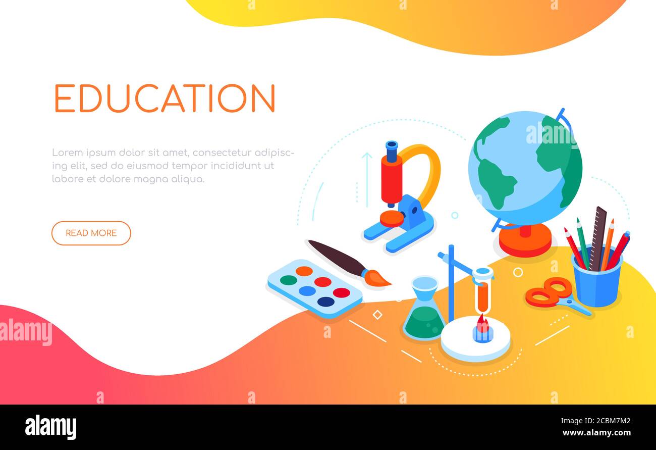 Education concept - modern colorful isometric web banner Stock Vector