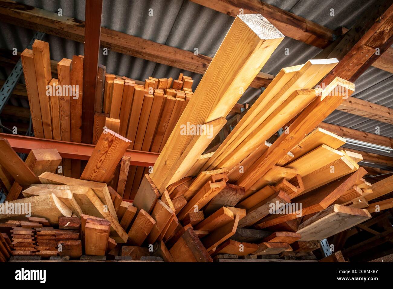 pile of timber in woodworking industry Stock Photo