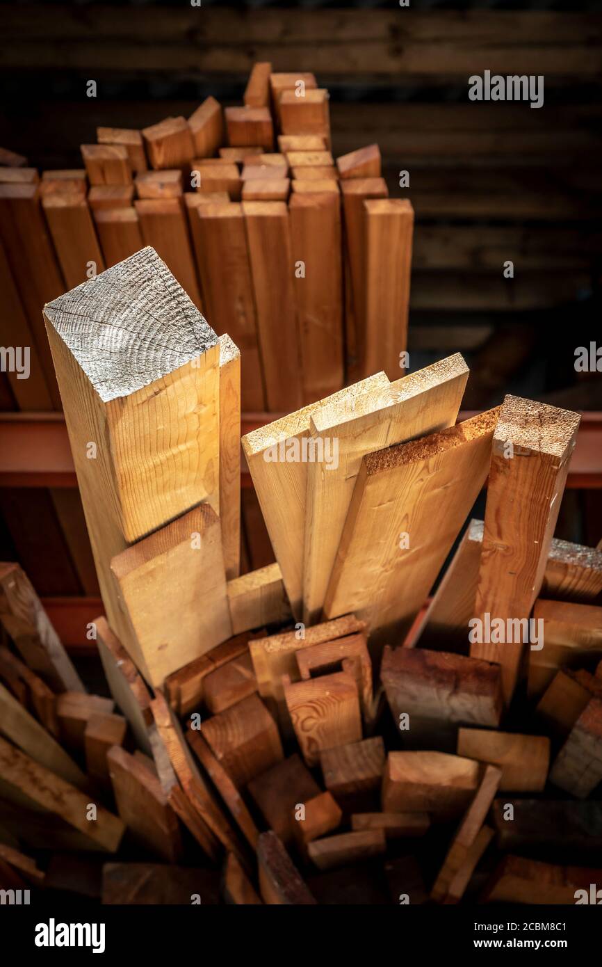 pile of timber in woodworking industry Stock Photo