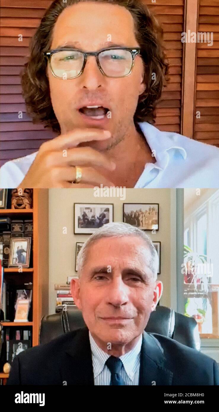 Washington, District of Columbia, USA. 13th Aug, 2020. A screen grab of MATTHEW MCCONAGHEY and Dr.ANTHONY FAUCI during their discussion about the COVID-19 pandemic on McConaughey's Instagram page. Credit: Brian Cahn/ZUMA Wire/Alamy Live News Stock Photo