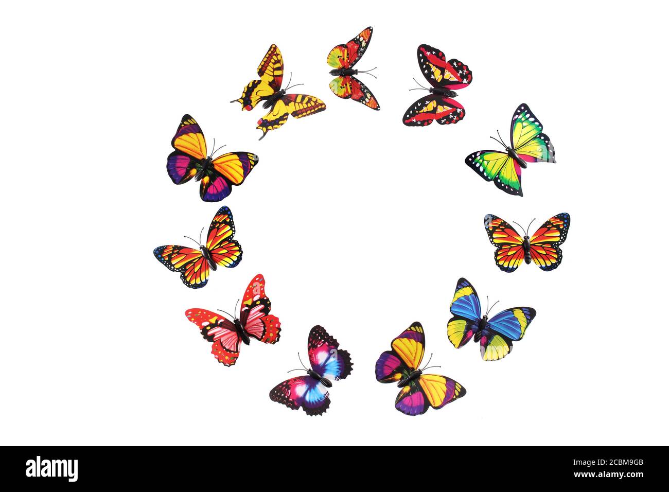Paper Butterflies on White Background Stock Photo