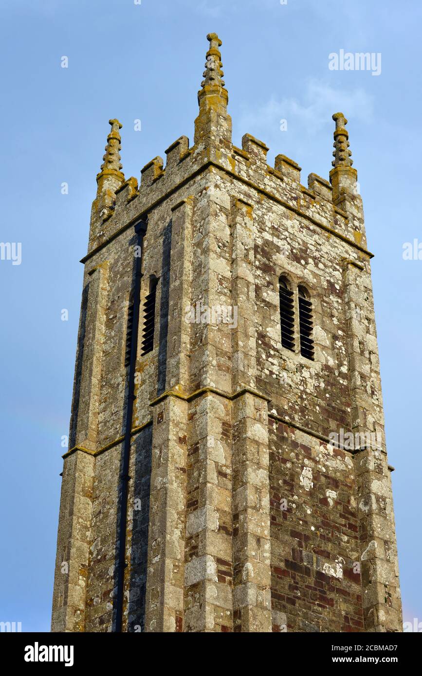 The tower of All Hallows church, Broadwood Kelly, Devon, England on an
