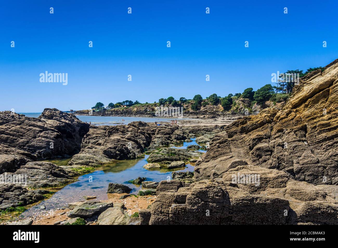 Rocky coastline at Plage de la Fontaine aux Bretons Pornic, Loire