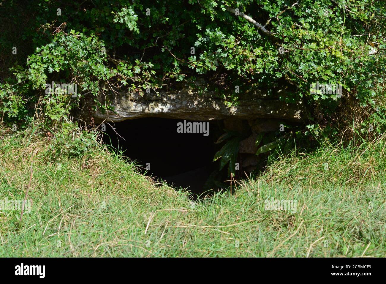 The entrance to Oweynagat, the cave of the cats.A place of contact between this world and the Otherworld, especially at Samain, Halloween. Stock Photo