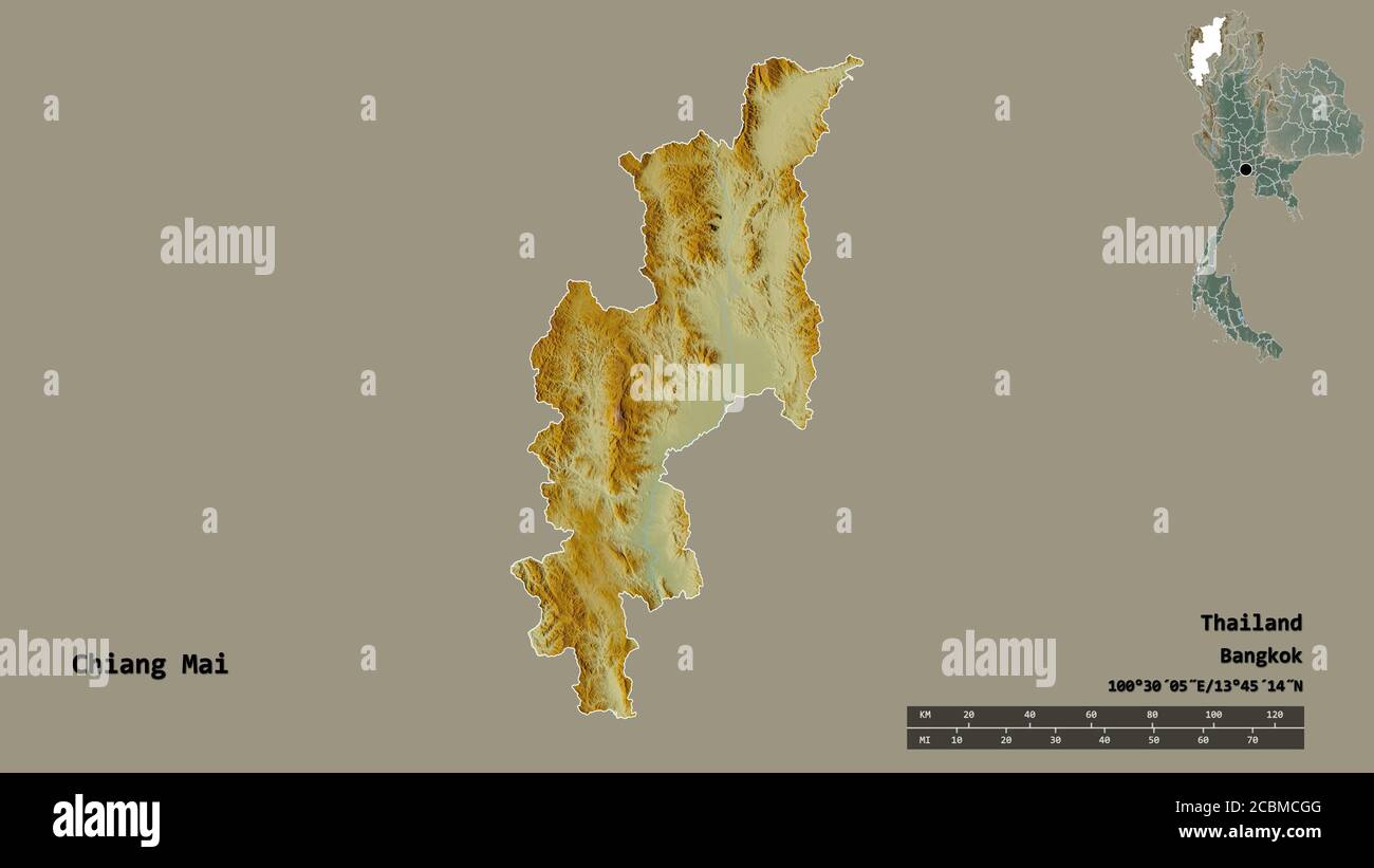 Shape of Chiang Mai, province of Thailand, with its capital isolated on ...