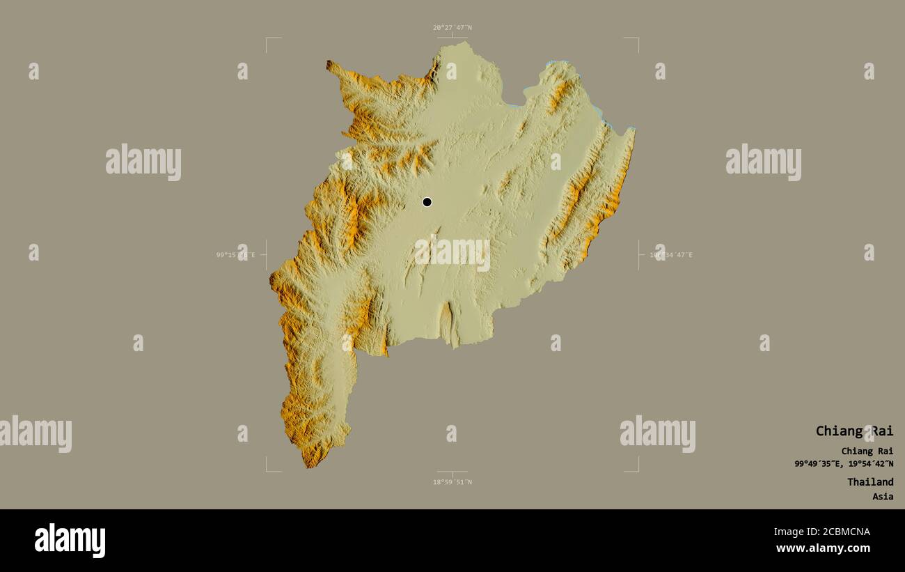Area of Chiang Rai, province of Thailand, isolated on a solid ...