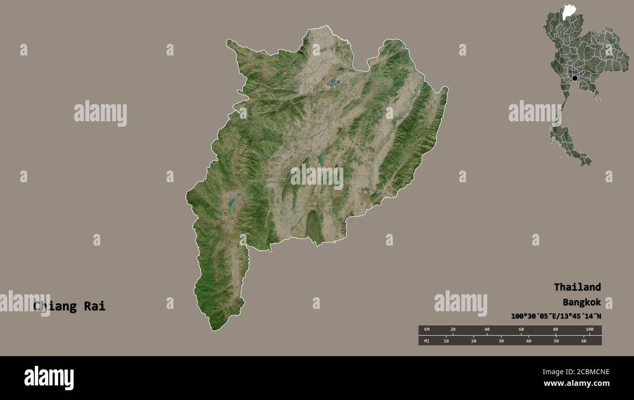Shape of Chiang Rai, province of Thailand, with its capital isolated on ...