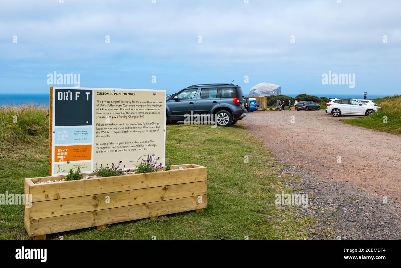 Entrance to Drift cafe clifftop carpark overlooking Forth of Forth, East Lothian, Scotland, UK Stock Photo