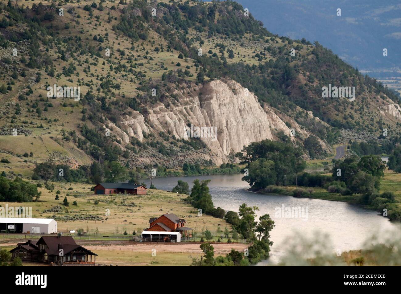 The Yellowstone River flows through Paradise Valley in Emigrant, Montana. Stock Photo