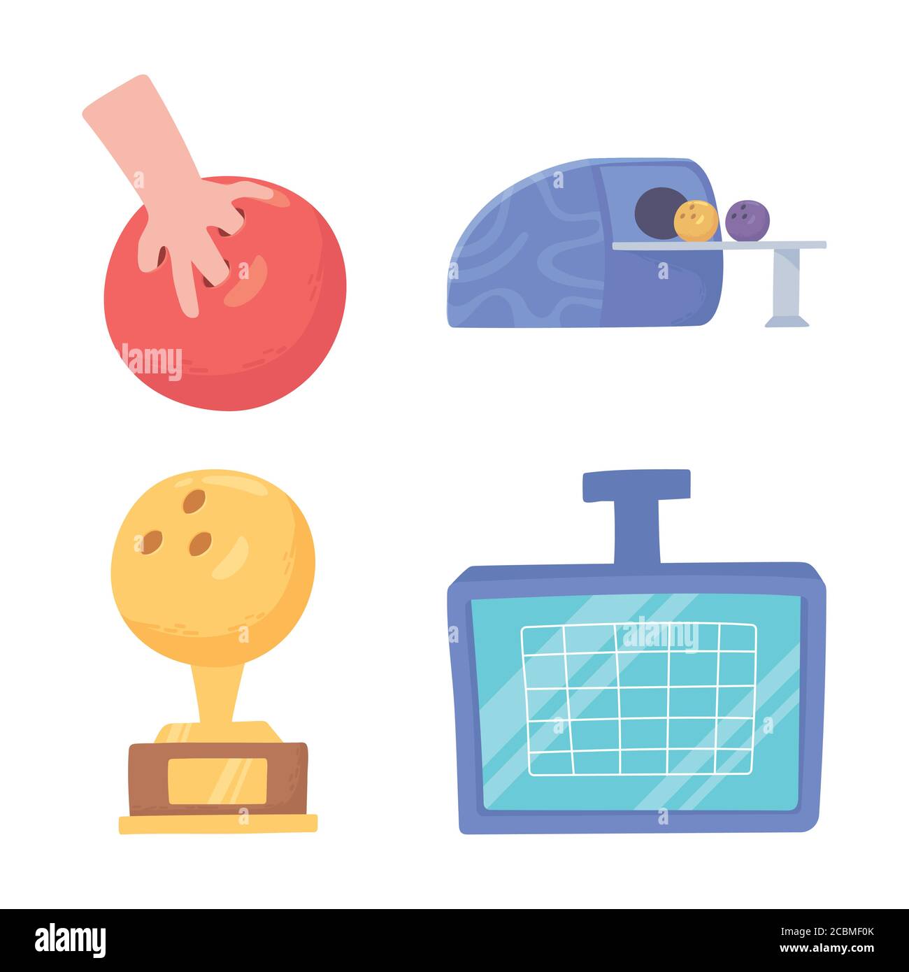 bowling game hand with ball shoes score screen icons flat design vector