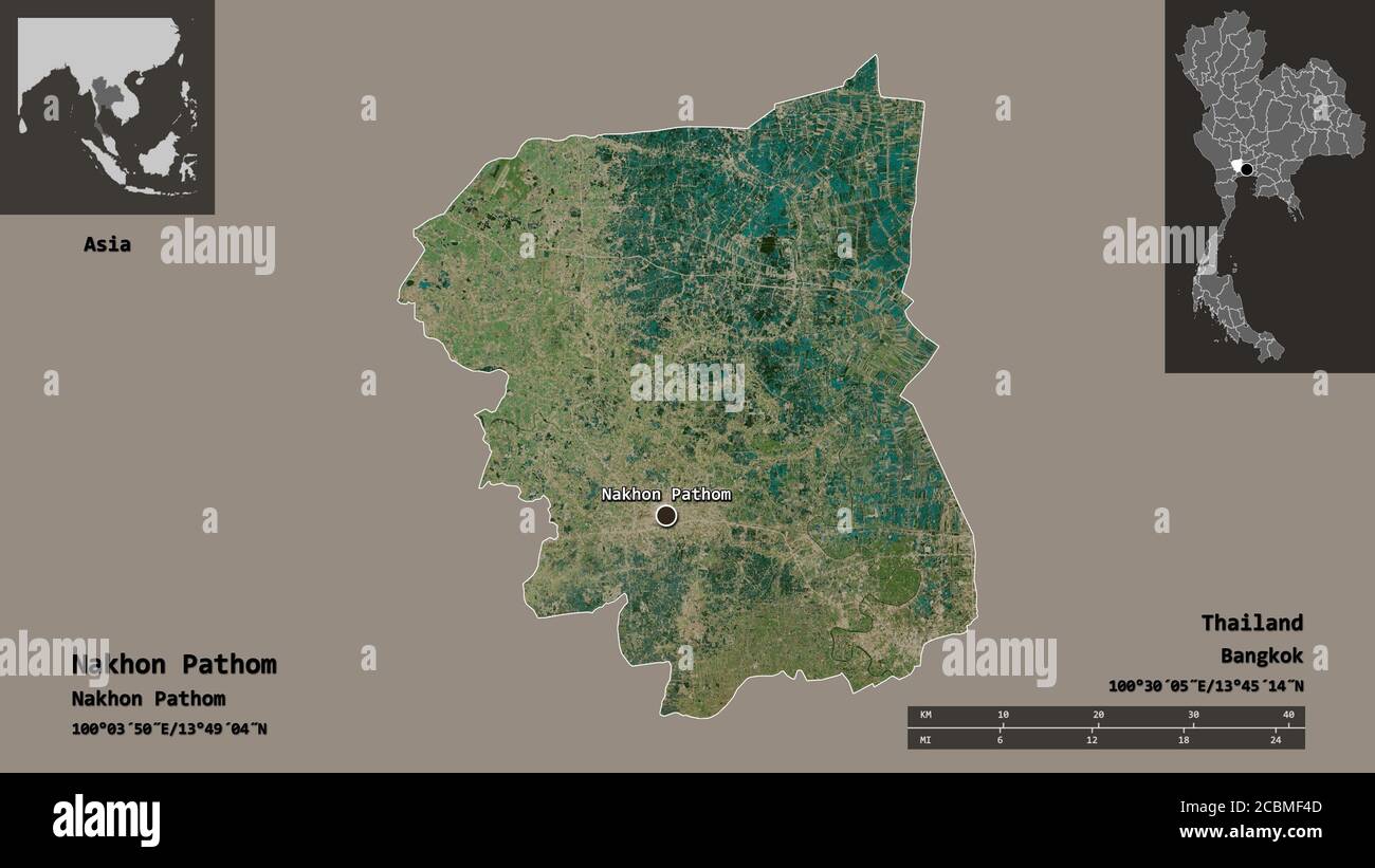 Shape Of Nakhon Pathom Province Of Thailand And Its Capital Distance Scale Previews And Labels Satellite Imagery 3d Rendering Stock Photo Alamy