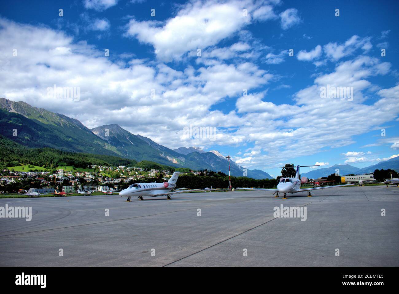 Business jets at the Innsbruck international airport Stock Photo