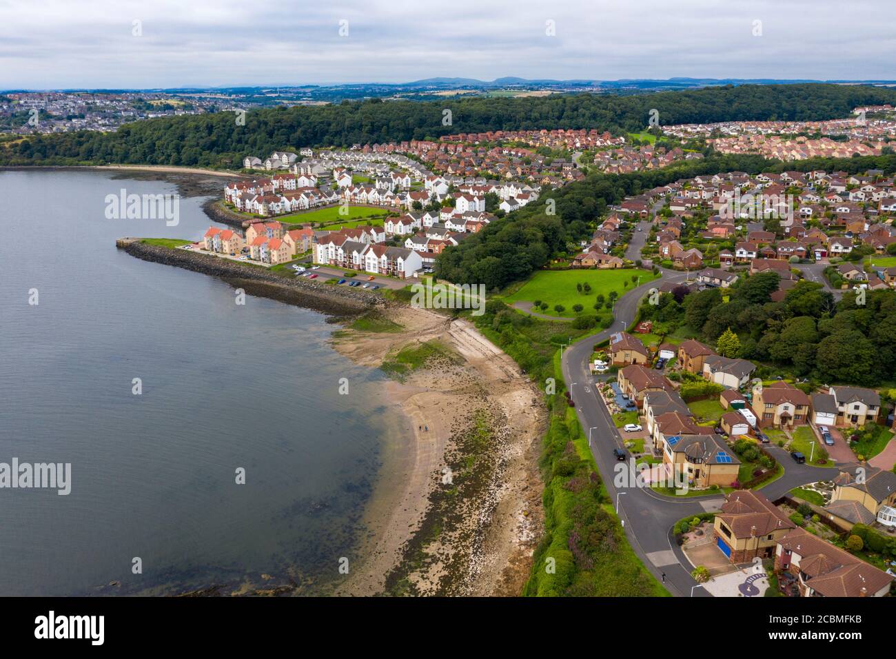 Aerial view of St Davids harbour, Dalgety bay, Fife, Scotland. Stock Photo