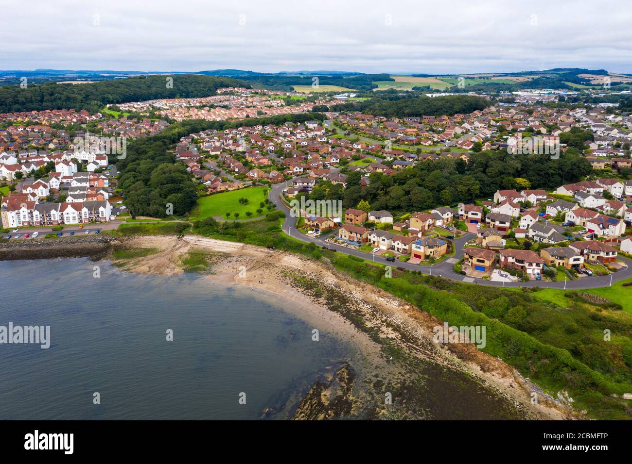 Aerial view of St Davids harbour, Dalgety bay, Fife, Scotland. Stock Photo