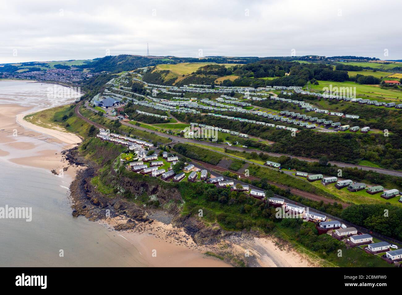 Aerial view of Sandhills Caravan Park and Pettycur Bay Holiday Park