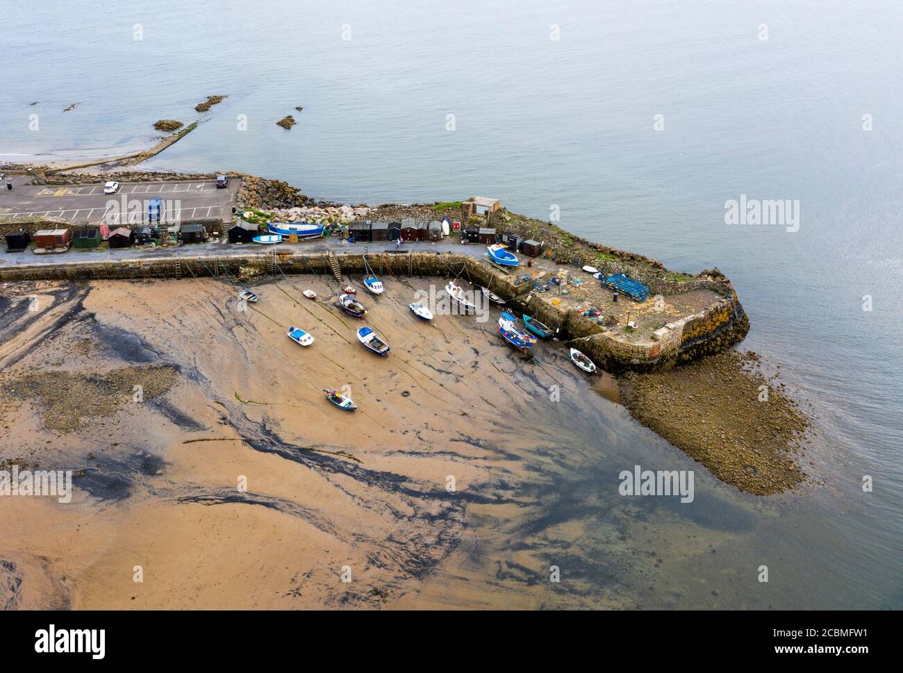 Aerial view of Kinghorn harbour, Pettycur Bay, Kinghorn Fife, Scotland. Stock Photo
