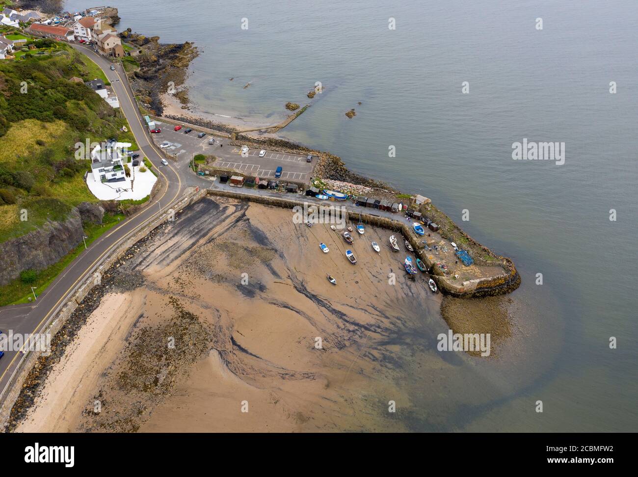 Aerial view of Kinghorn harbour, Pettycur Bay, Kinghorn Fife, Scotland. Stock Photo