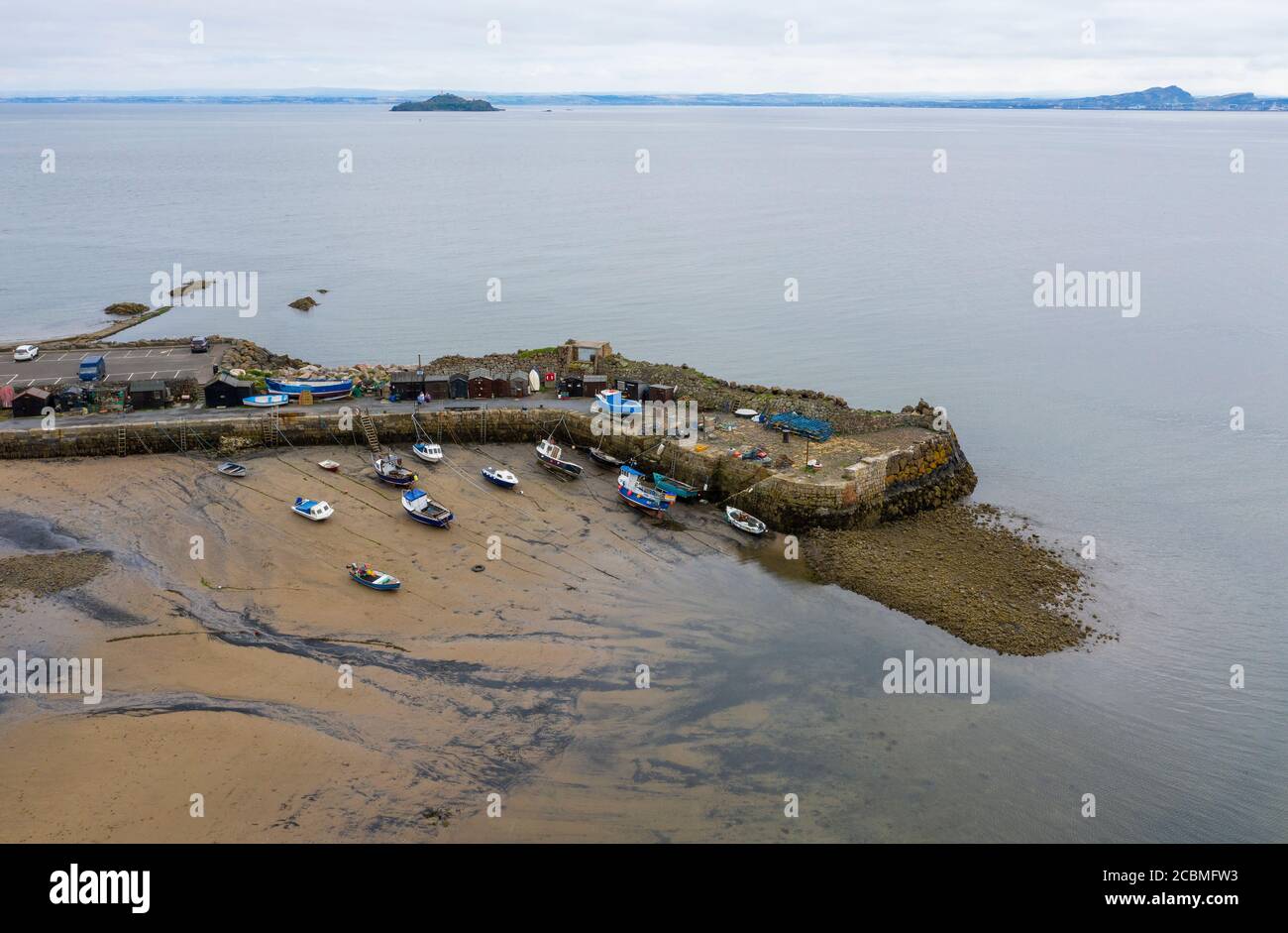 Aerial view of Kinghorn harbour, Pettycur Bay, Kinghorn Fife, Scotland. Stock Photo