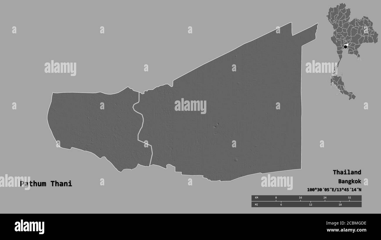 Shape Of Pathum Thani Province Of Thailand With Its Capital Isolated On Solid Background Distance Scale Region Preview And Labels Bilevel Elevati Stock Photo Alamy