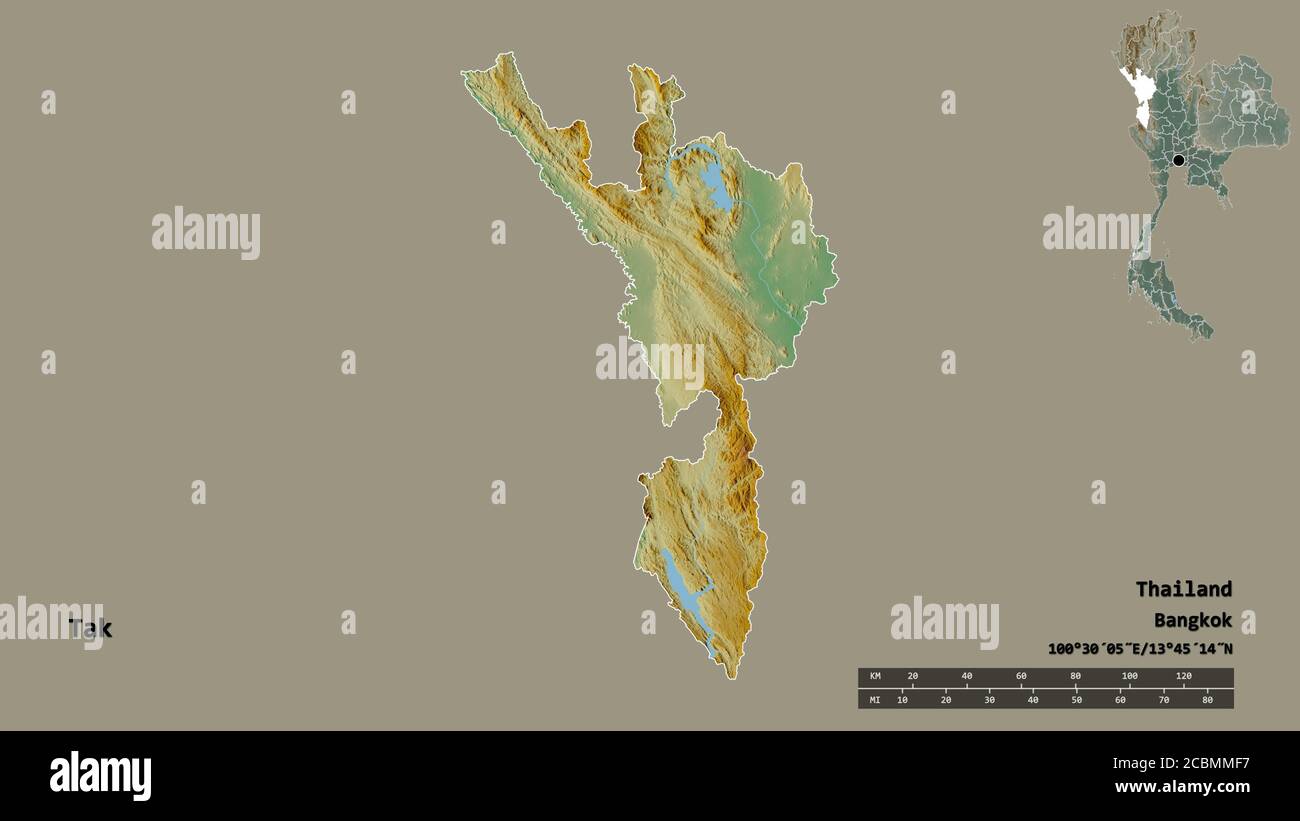 Shape of Tak, province of Thailand, with its capital isolated on solid ...