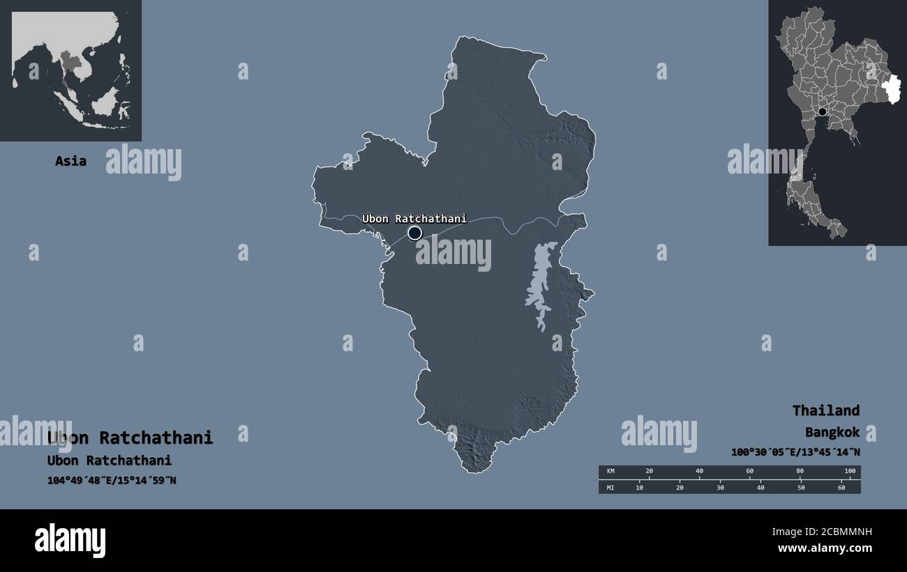 Shape of Ubon Ratchathani, province of Thailand, and its capital ...