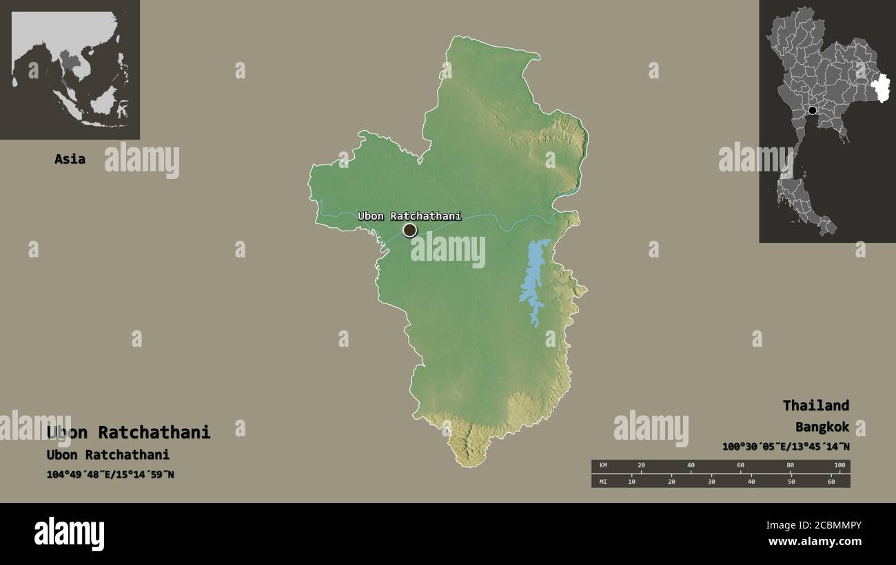 Shape of Ubon Ratchathani, province of Thailand, and its capital ...