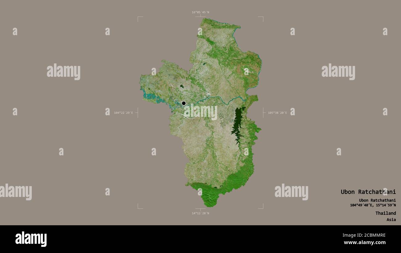 Area of Ubon Ratchathani, province of Thailand, isolated on a solid ...