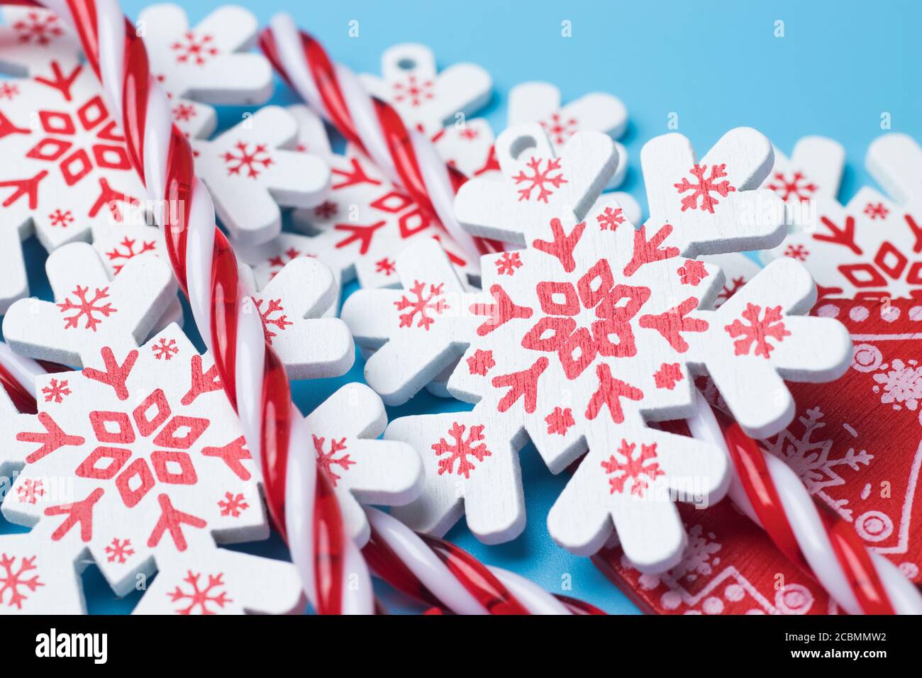 Winter holidays background with toys. New Year and Christmas design Stock Photo