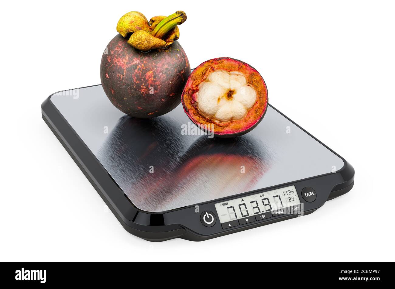 https://c8.alamy.com/comp/2CBMP97/kitchen-scales-with-mangosteens-3d-rendering-isolated-on-white-background-2CBMP97.jpg