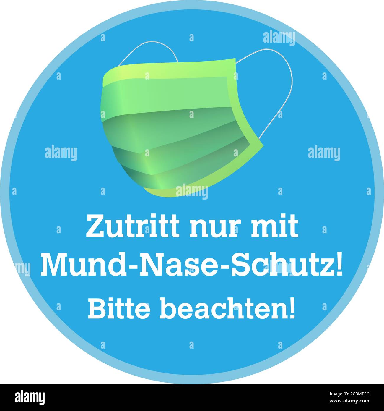 round sign or sticker with text ENTER ONLY WEARING FACE MASK, PLEASE NOTICE in German language Stock Vector