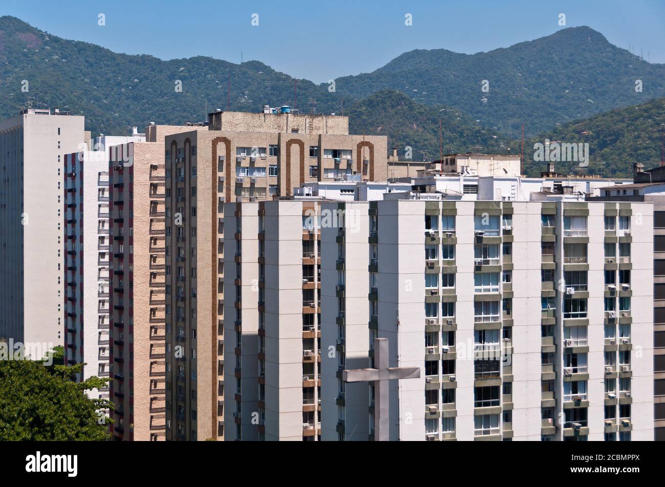 New Modern Apartment Buildings in Leblon, Rio de Janeiro with Mountains in the Horizon Stock