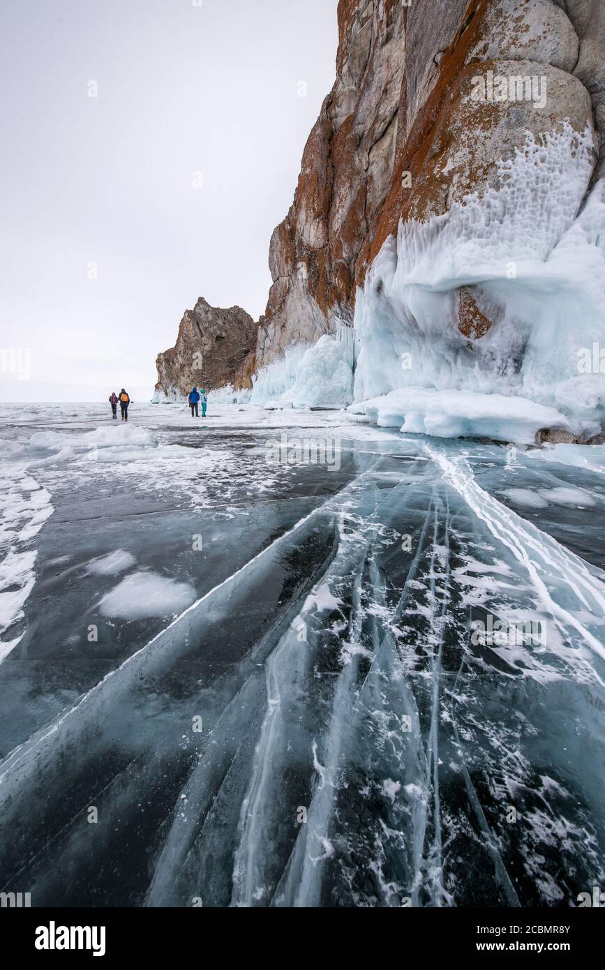 Ice cracks on the frozen surface of Lake Baikal, Russia Stock Photo - Alamy