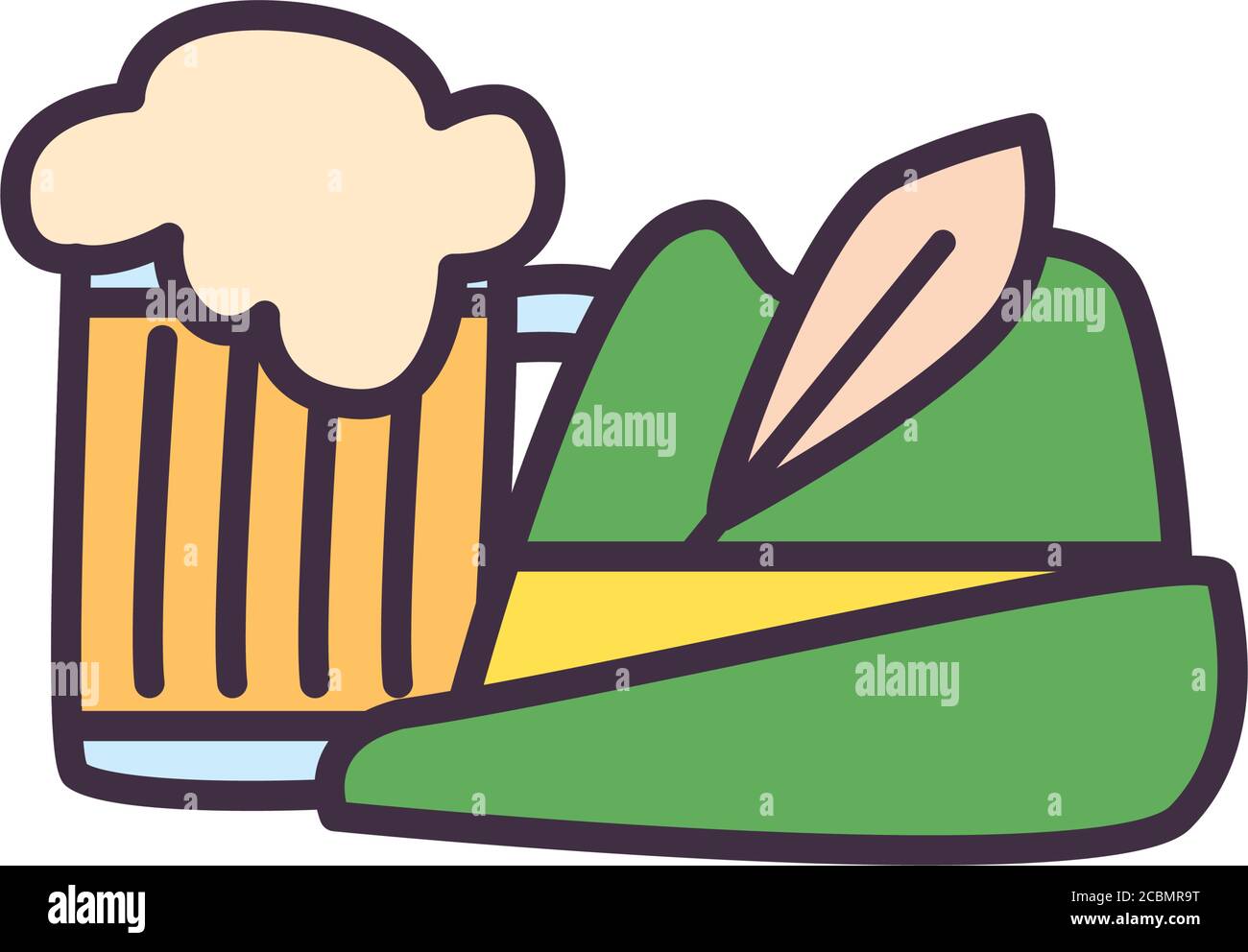 oktoberfest hat and beer line and fill style icon design, Germany ...