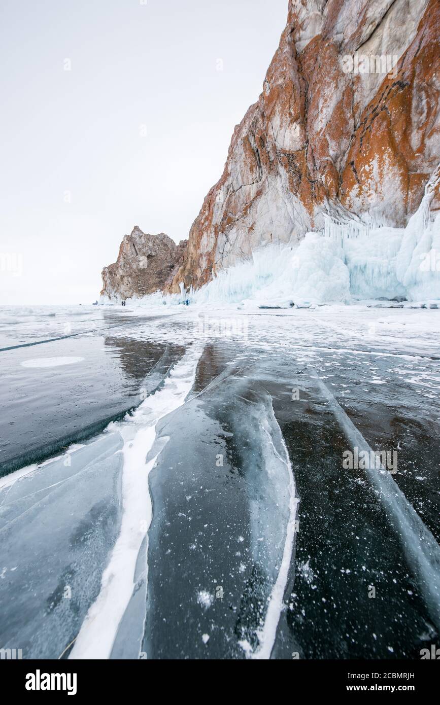 Ice cracks on the frozen surface of Lake Baikal, Russia Stock Photo - Alamy