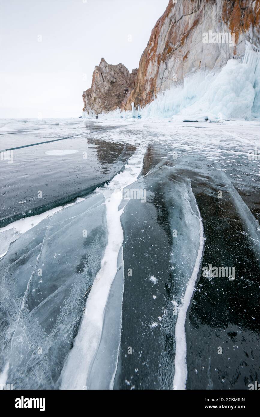 Ice cracks on the frozen surface of Lake Baikal, Russia Stock Photo - Alamy